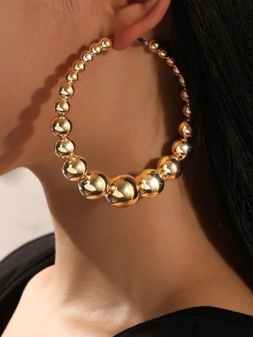 Exaggerated Beads Hoop Earrings Vintage Large Chunky Statement
